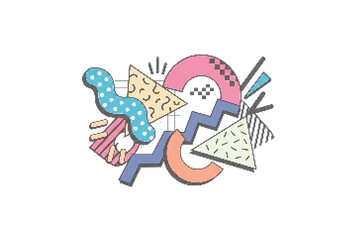 Fototapeta premium Memphis design sticker with retro colors and geometric shapes
