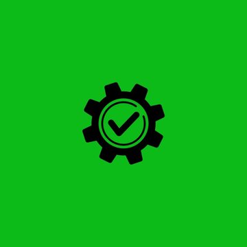 Green gear icon with white checkmark symbol indicating success or approval