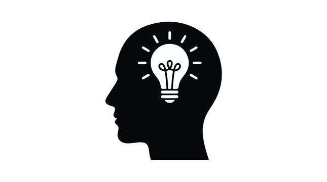 Innovation idea light bulb in head silhouette