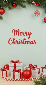 Festive christmas scene with gifts and ornaments holiday greeting card design
