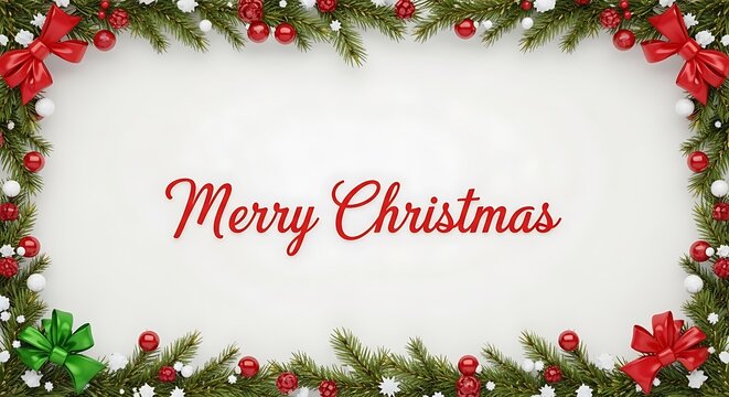 Festive christmas border with holly berries and ribbons holiday greeting