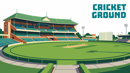 cricket stadium ground sports environment with professional ball game competition outdoor arena athlete recreation tournament grass field landscape for international championship match training © Ethan