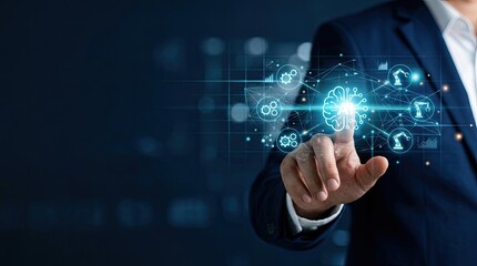Fototapeta premium Businessman Interacting with Futuristic Digital Network Interface.