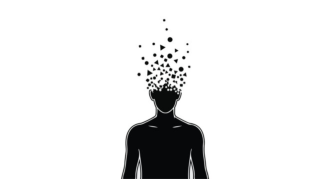 Silhouette of person with exploding head particles