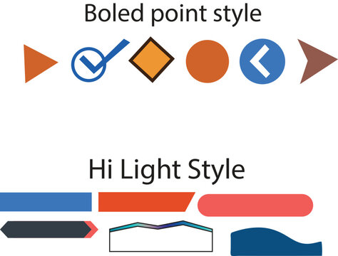 Pointer, indicator, and bullet icons, boled point style, hi light style, vector graphics