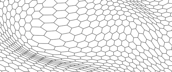 Fishing or soccer net. Repeated hexagon pattern. Black wired mesh texture isolated on white background. © Sukriaydi Achmad