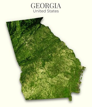 Georgia shaded relief map, 3D terrain map illustration of Georgia, United States, hillshaded physical geography.