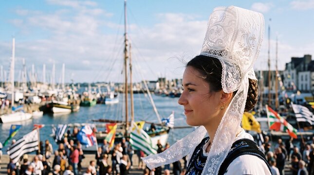 Breton woman in traditional lace coiffe at Festival Interceltique de Lorient