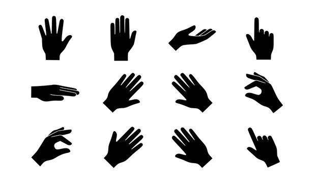 Professional hand palm silhouette flat vector icons set with user interface touch gestures and corporate voting communication symbols