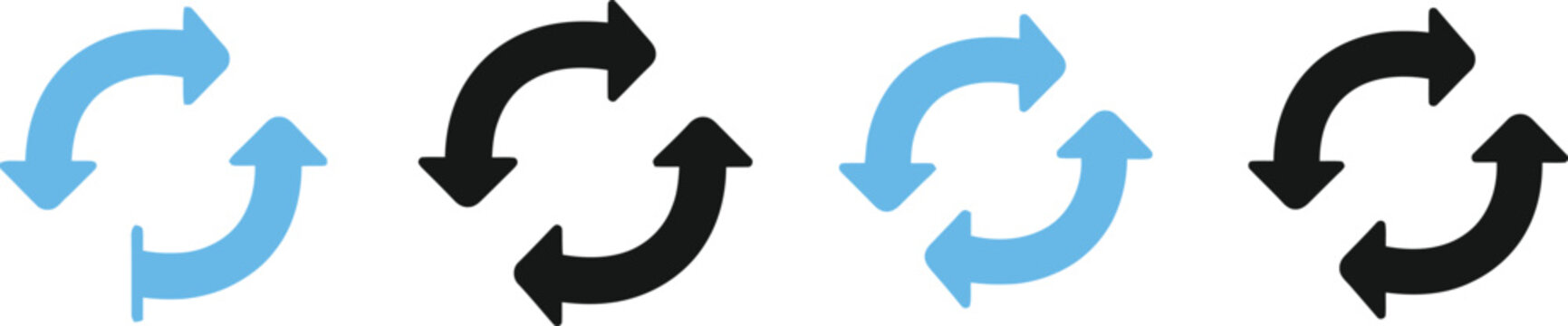 Arrows Compass Direction Icons with Blue and Black Flat Vector Curved Loops on White Background