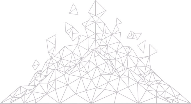 Mountain peaks rendered in a clean geometric wireframe style provide a modern digital backdrop.