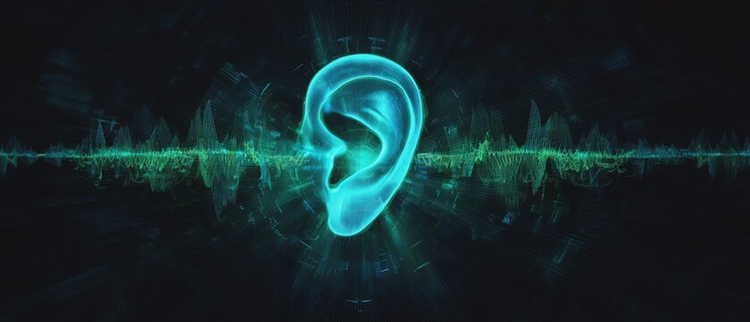Digital ear representation with sound waves.