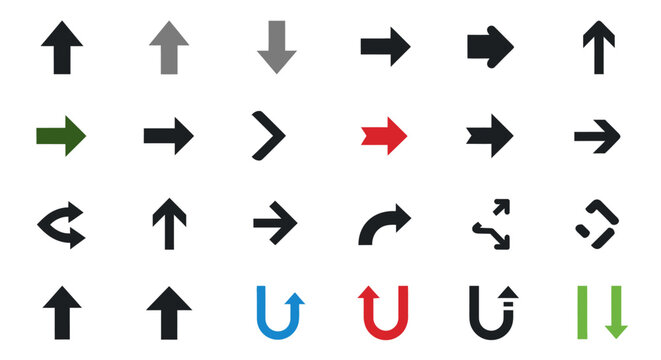 Arrow icons, direction symbols, navigation signs, pointer graphics, 40 icons isolated on White Background Vactor EPS