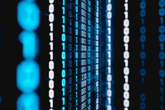 Vertical streams of binary digits 0 and 1, representing digital data and modern information technology systems.