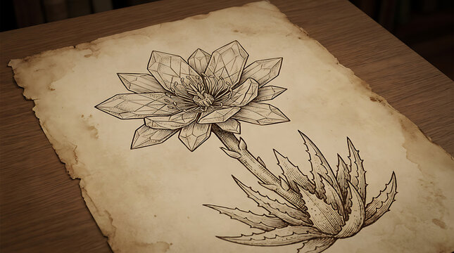Vintage floral illustration on aged paper background.