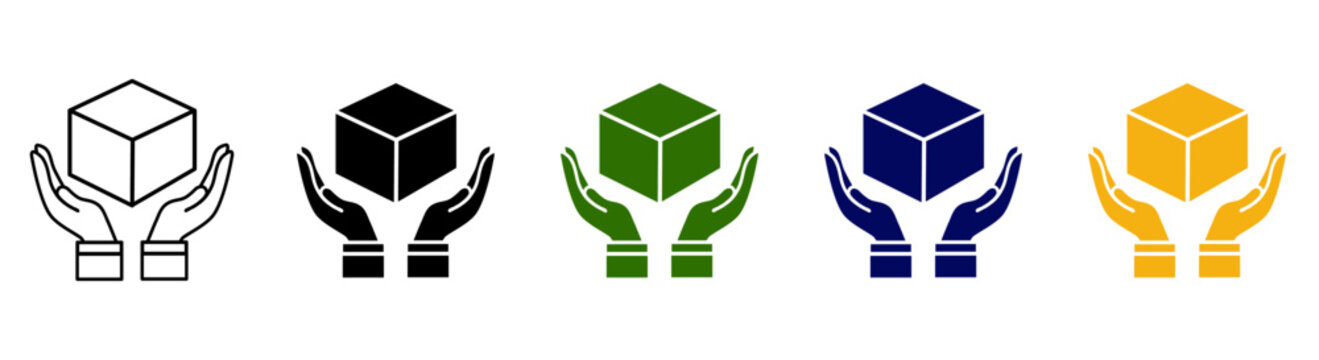 Hands holding cubes in different colors for business and protection concepts.