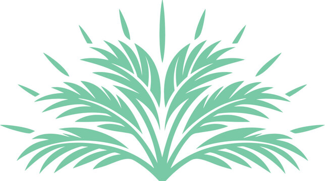 Palm leaf fan display features stylized green fronds emerging from a central focal point.