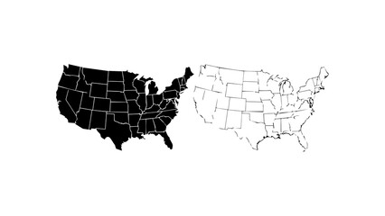 Obraz premium United States Map Silhouette And Line Outline Set