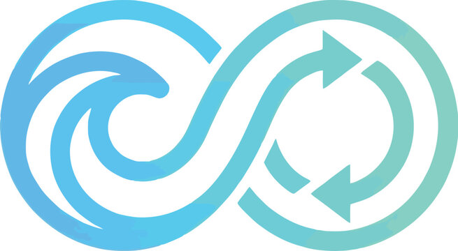 Infinity symbol incorporates a continuous ocean wave and directional arrows to denote recycling.