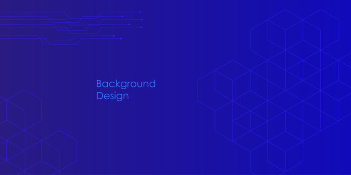 Abstract blue background with geometric isometric cube shapes and circuit lines template