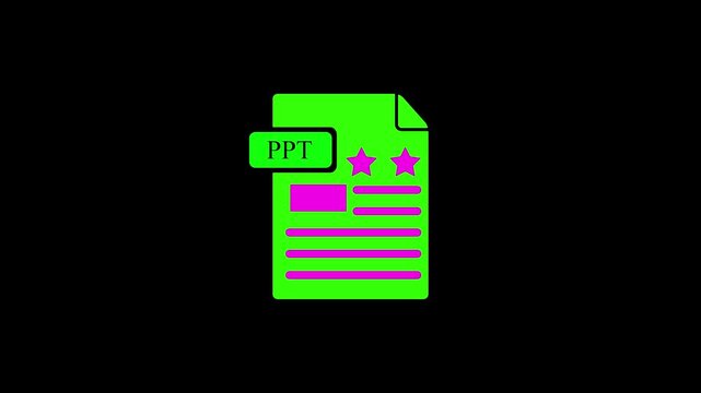 Green Document File Icon Animation with Magenta Details on Black Background, Modern Digital Paper Symbol Motion Graphic for Business Records, Office Files and Data Management, 4K Animation Video.
