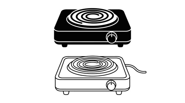 Electric stove top with control knob black and white silhouette