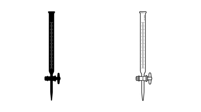 Laboratory burette and pipette black line drawing on white background