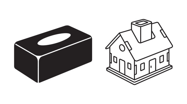 Tissue Box And House Silhouette On White Background