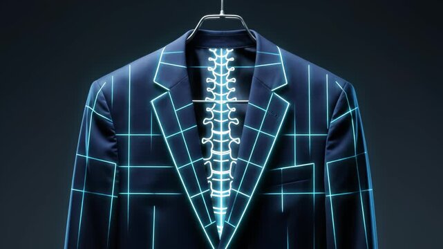Futuristic Blue Suit Jacket with Glowing Digital Spine Pattern