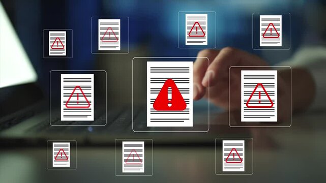 Document Fraud warning digital, identity risk, highlighting cybersecurity, data protection, and online threats in modern communication systems