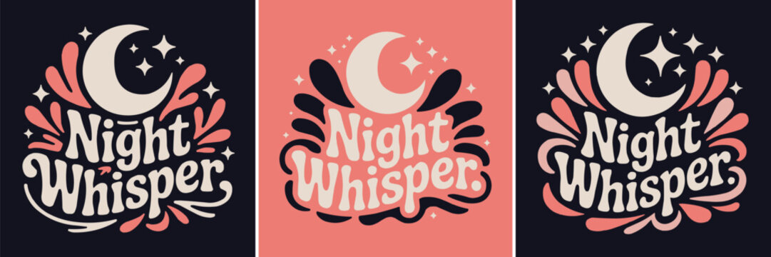 Night whisper typography design featuring a cute crescent moon illustration