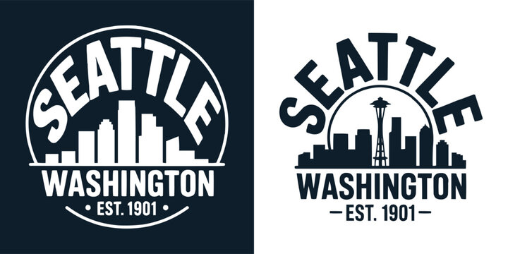Seattle Washington skyline vector emblem logo in clean minimalist style