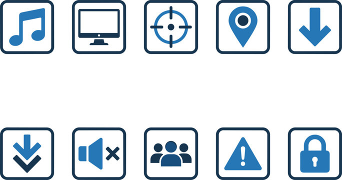 Set of user interface digital icons isolated on transparent background for mobile apps and web design projects.