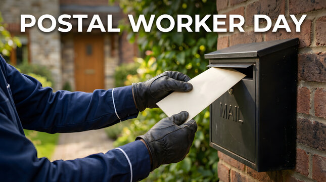 Postal worker delivering mail, mailman putting letter in mailbox, postal service, mail delivery