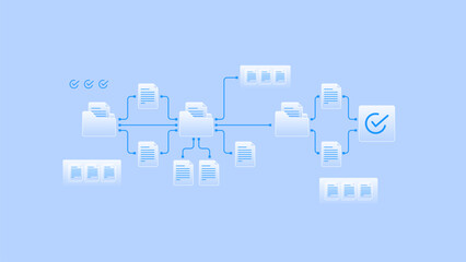Document management workflow automation process with digital file management, information and business flow diagram. © Fardived