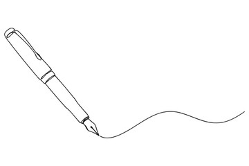 Obraz premium Continuous line drawing of a fountain pen writing with fountain continuous stationery calligraphy signature minimalist illustration creative education literacy document contract business
