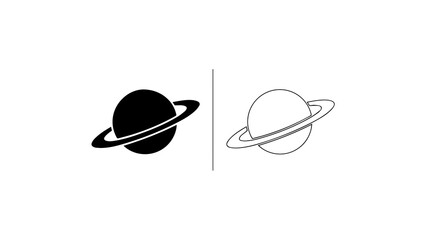 Minimalist Planet Saturn Icons In Solid And Outline © rinda