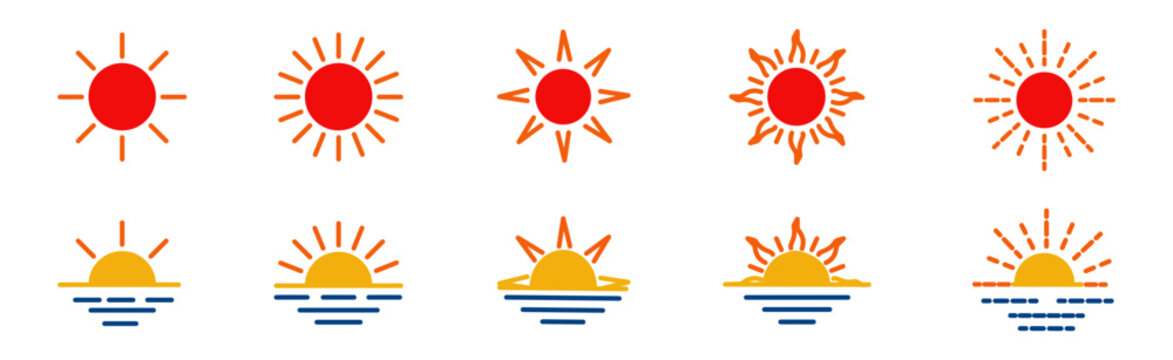Colorful Sun and Sunrise Icons Set