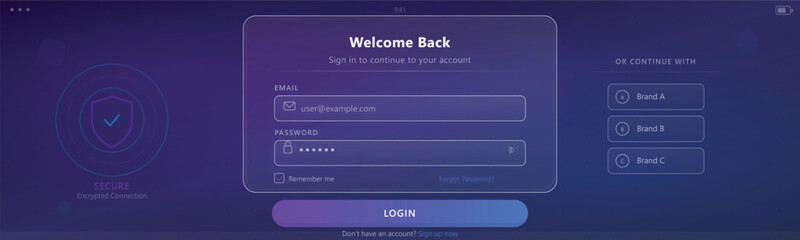Obraz premium Login page with email and password fields, and social media login optionsv