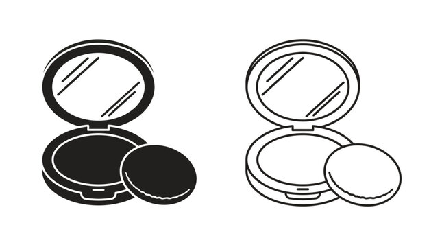 Compact mirror and refill pan black and white line drawing