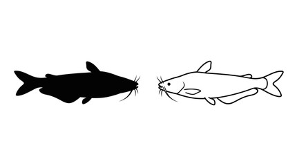 Catfish Silhouette And Outline Black And White Graphic © Fariaislam