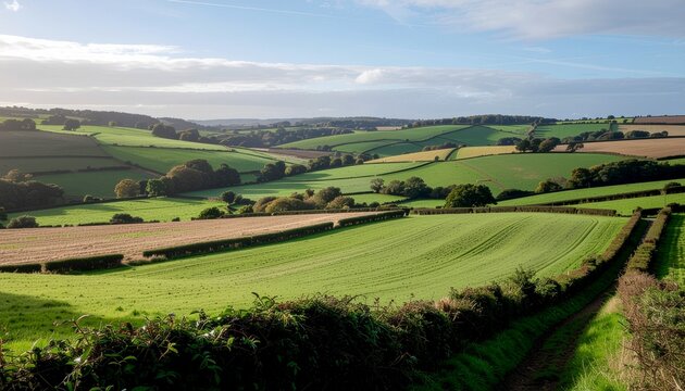 Rolling Green Hills of the English Countryside Landscape