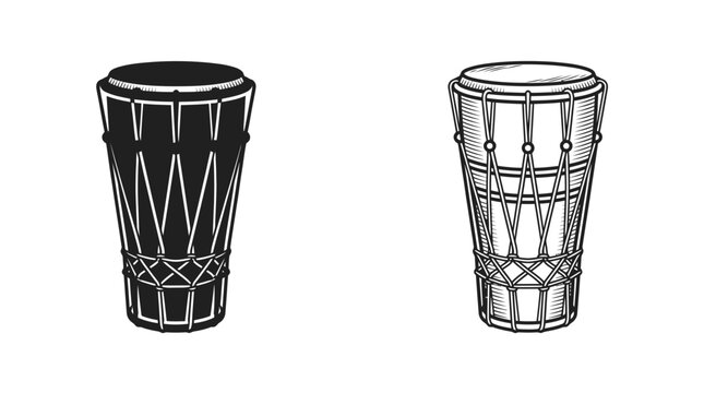 African Djembe Drums Black And White Engraving Illustration
