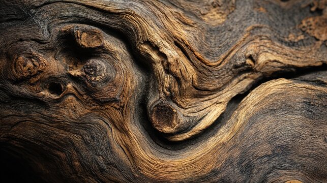 burl. Abstract close-up of dark twisted wood grain on a burl surface. event key visuals, club posters, designed for sports event promotions and stadium branding, used by fitness trainers.