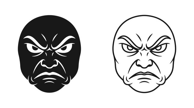 Angry face silhouette black and white graphic design