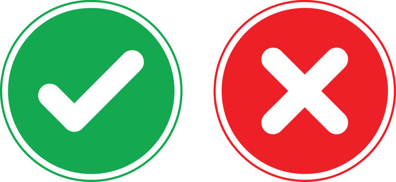 Green check mark and red cross mark symbols for choice and survey