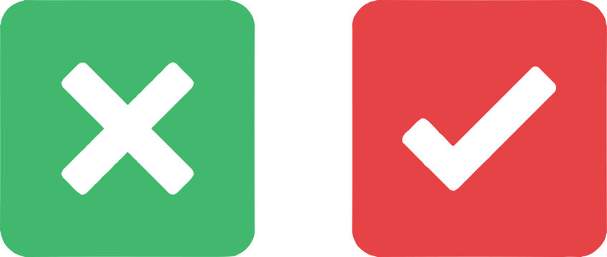 Green cross and red check mark icons for correct and incorrect choice or survey results