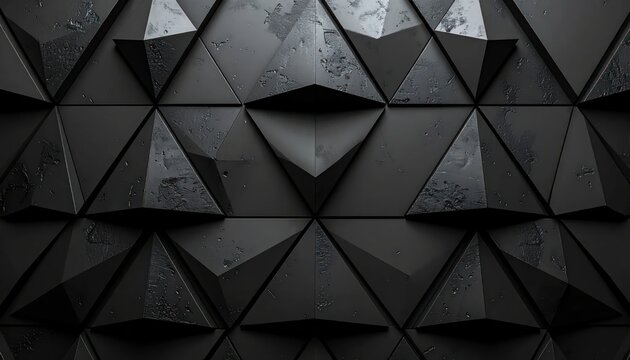 Abstract black 3D geometric wall with triangular pyramid pattern