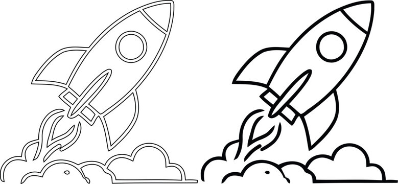 Two rockets launching from clouds illustration