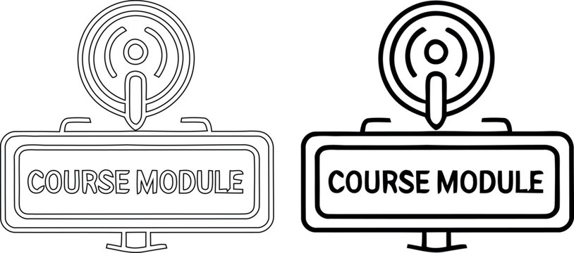Wireframe course module icons with wireless signal symbol